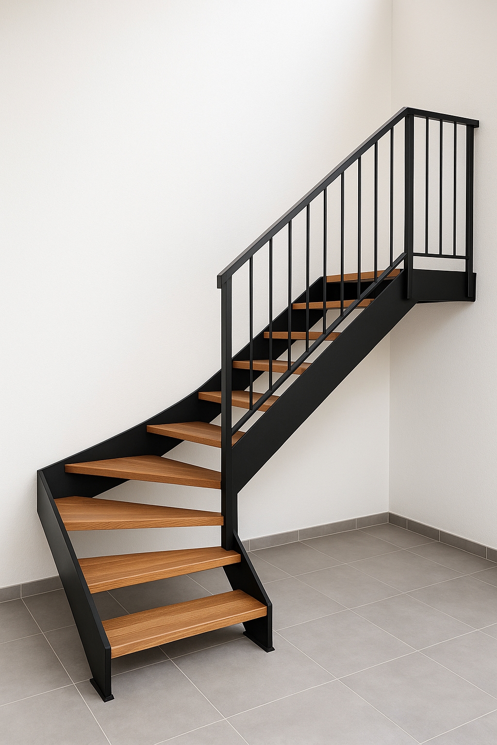 Escalier balancé bois et métal